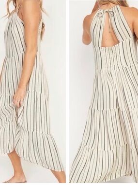Old Navy Striped Halter Maxi tier  Dress - White and Black in size medium